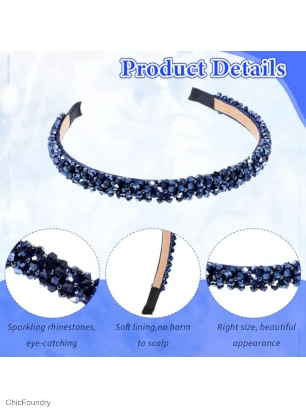 Sparkly Crystal Rhinestone Headband Padded Bling Hair Hoop for Women Girls